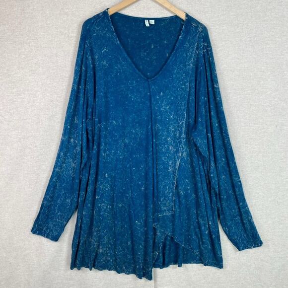 Cato Womens Long Sleeve Top Size 22/24W 3X Drapey Vneck Soft Acid Wash Artsy - Picture 1 of 10